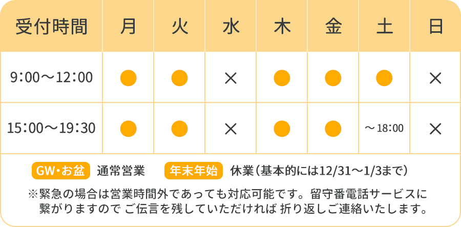 ふくち整骨院 受付時間